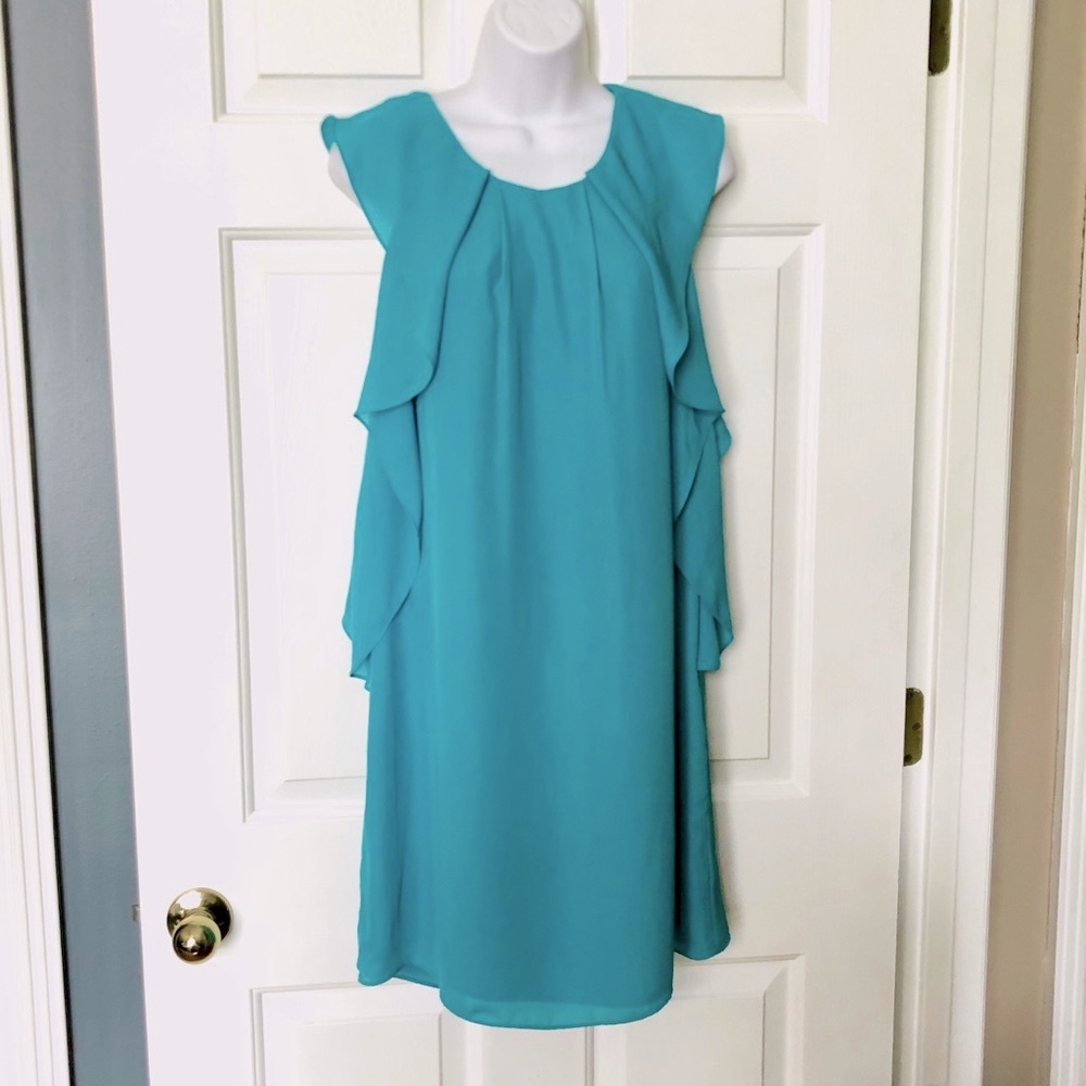 Vince Camuto Teal Ruffled Sleeveless Zip Up Dress Size 6